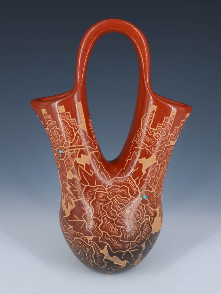 Santa Clara Pueblo Hand Coiled Red Clay Pottery Wedding Vase - PuebloDirect.com