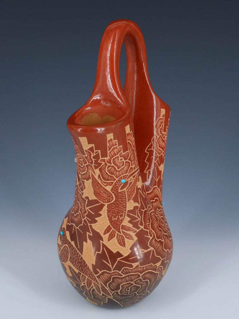 Santa Clara Pueblo Hand Coiled Red Clay Pottery Wedding Vase - PuebloDirect.com