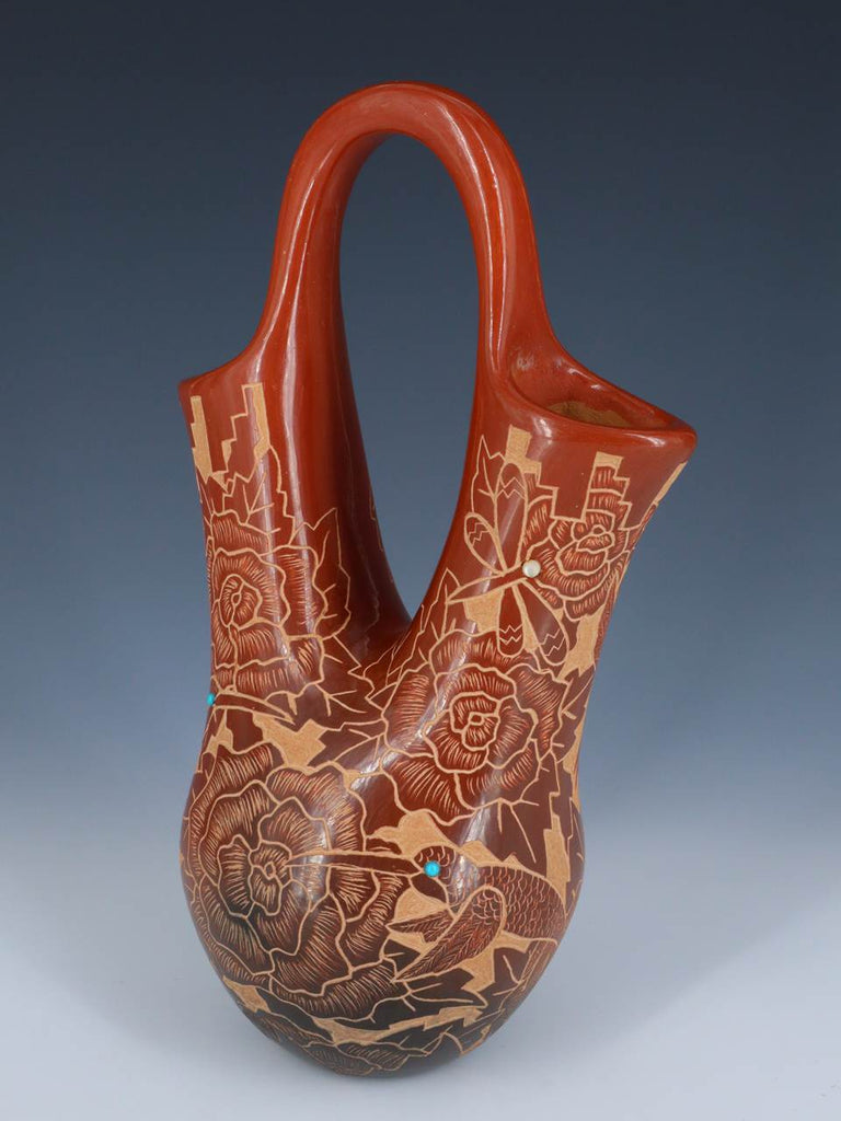 Santa Clara Pueblo Hand Coiled Red Clay Pottery Wedding Vase - PuebloDirect.com