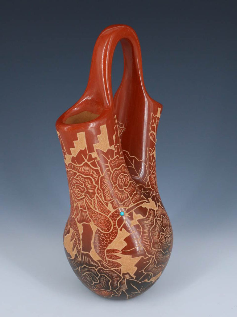 Santa Clara Pueblo Hand Coiled Red Clay Pottery Wedding Vase - PuebloDirect.com