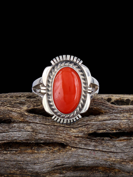 Navajo Mediterranean Coral Ring, Size 7 3/4 - PuebloDirect.com