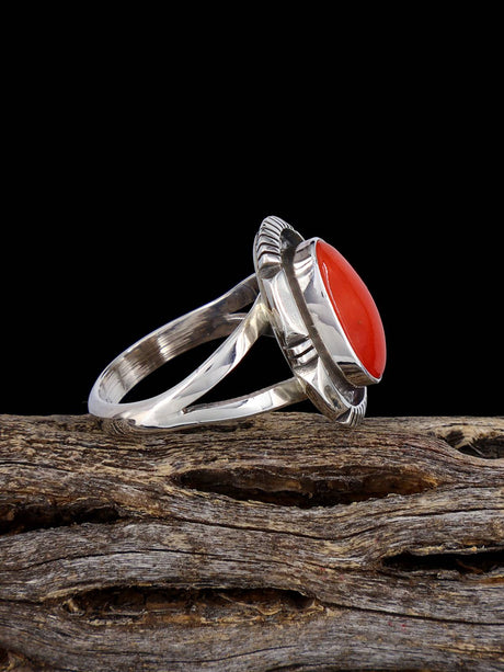 Navajo Mediterranean Coral Ring, Size 7 3/4 - PuebloDirect.com