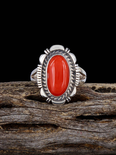 Navajo Mediterranean Coral Ring, Size 8 - PuebloDirect.com