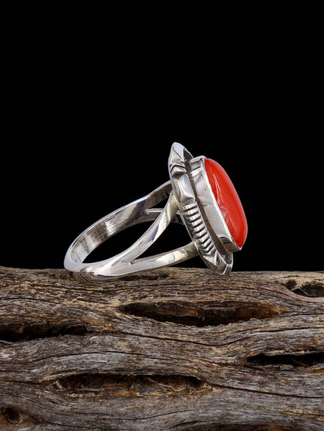 Navajo Mediterranean Coral Ring, Size 8 - PuebloDirect.com