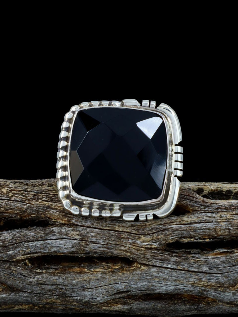 Navajo Sterling Silver Onyx Ring, Size 9 - PuebloDirect.com