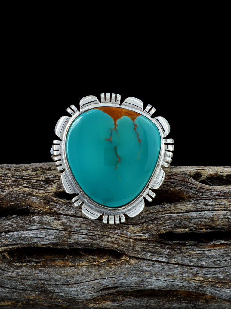 Navajo Sterling Silver Turquoise Ring, Size 9.5 - PuebloDirect.com