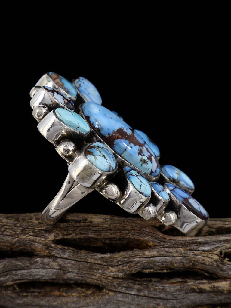 Navajo Golden Hill Turquoise Cluster Ring, Size 8 - PuebloDirect.com