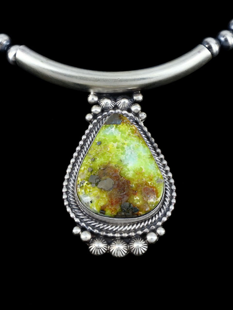 Native American Jewelry Sterling Silver Palomino Variscite Necklace - PuebloDirect.com