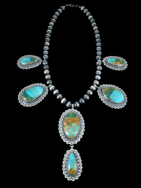 Large Native American Sterling Silver Natural Royston Turquoise Necklace - PuebloDirect.com