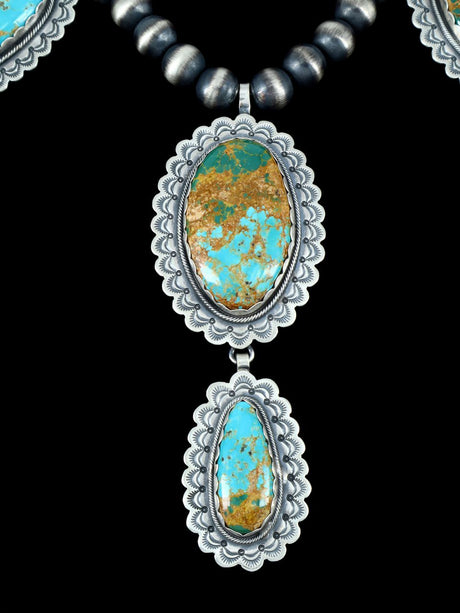 Large Native American Sterling Silver Natural Royston Turquoise Necklace - PuebloDirect.com