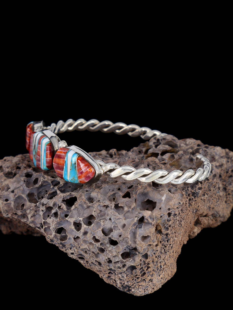 Sterling Silver Navajo Multistone Inlay Bracelet - PuebloDirect.com