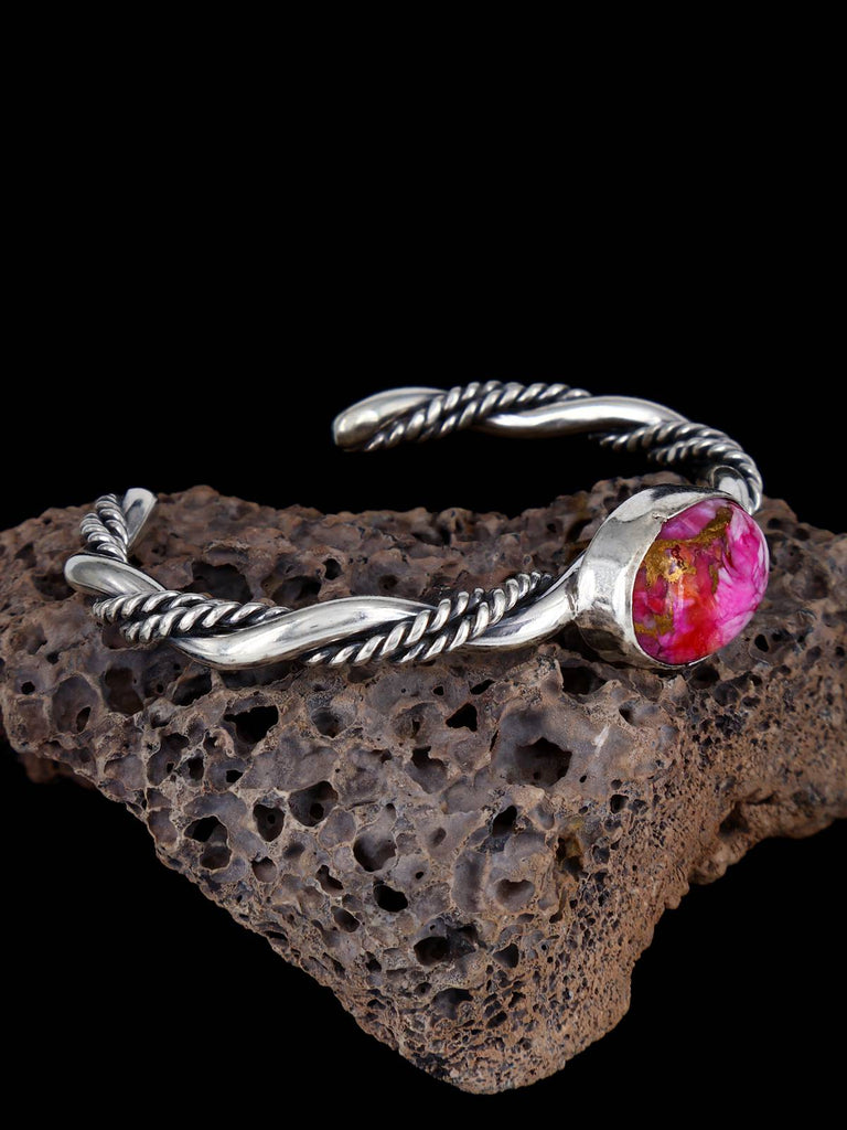 Navajo Compressed Spiny Oyster Braided Sterling Silver Cuff Bracelet - PuebloDirect.com