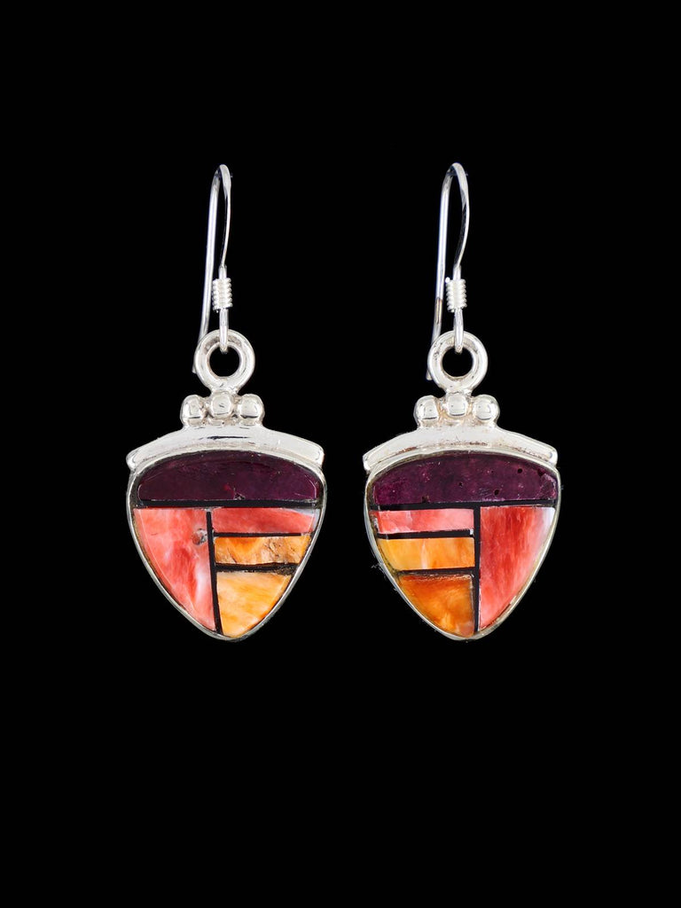 Native American Sterling Silver Mosaic Inlay Dangle Earrings - PuebloDirect.com