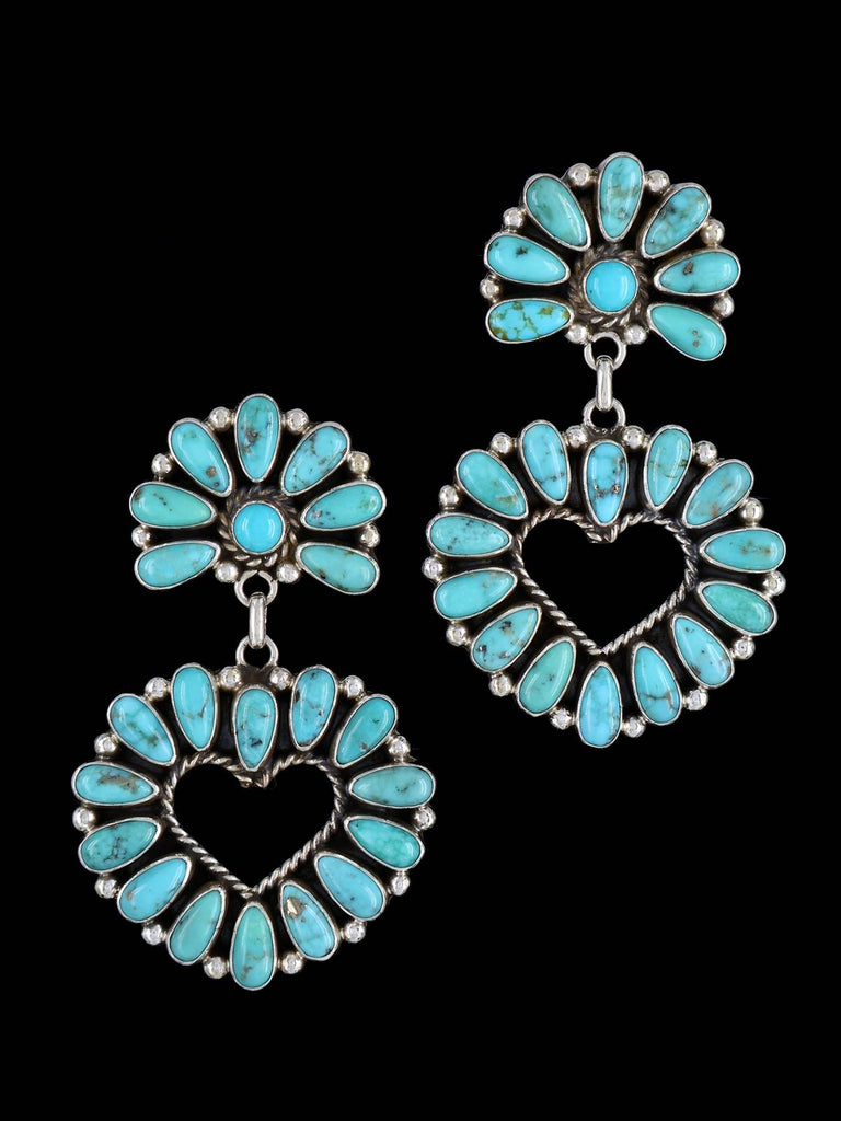 Navajo Sterling Silver Turquoise Heart Post Earrings - PuebloDirect.com