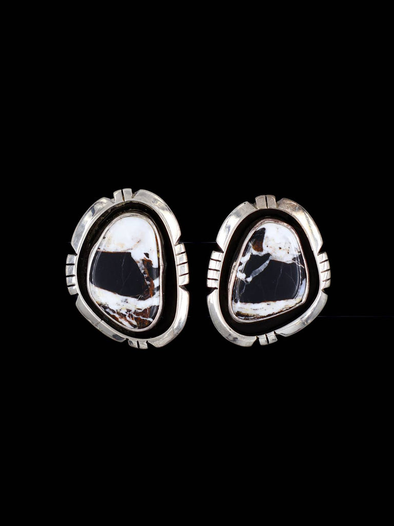 Navajo Sterling Silver White Buffalo Post Earrings - PuebloDirect.com