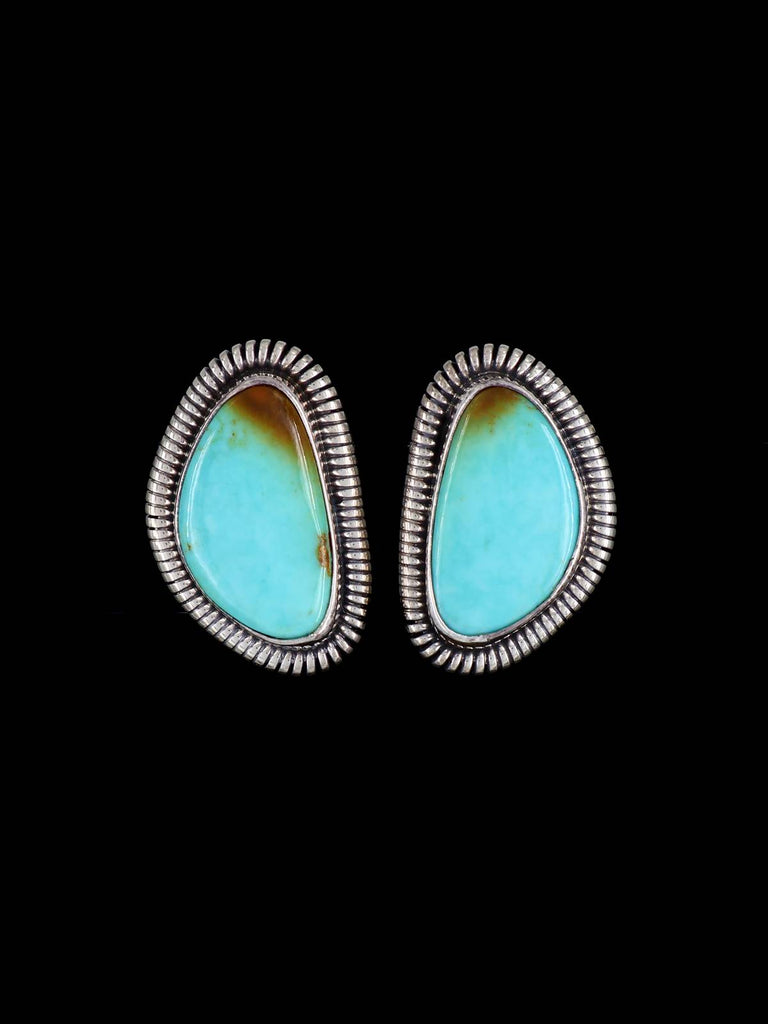 Navajo Turquoise Sterling Silver Post Earrings - PuebloDirect.com