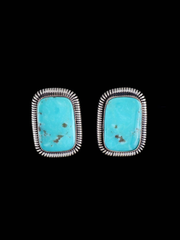 Navajo Turquoise Sterling Silver Post Earrings - PuebloDirect.com