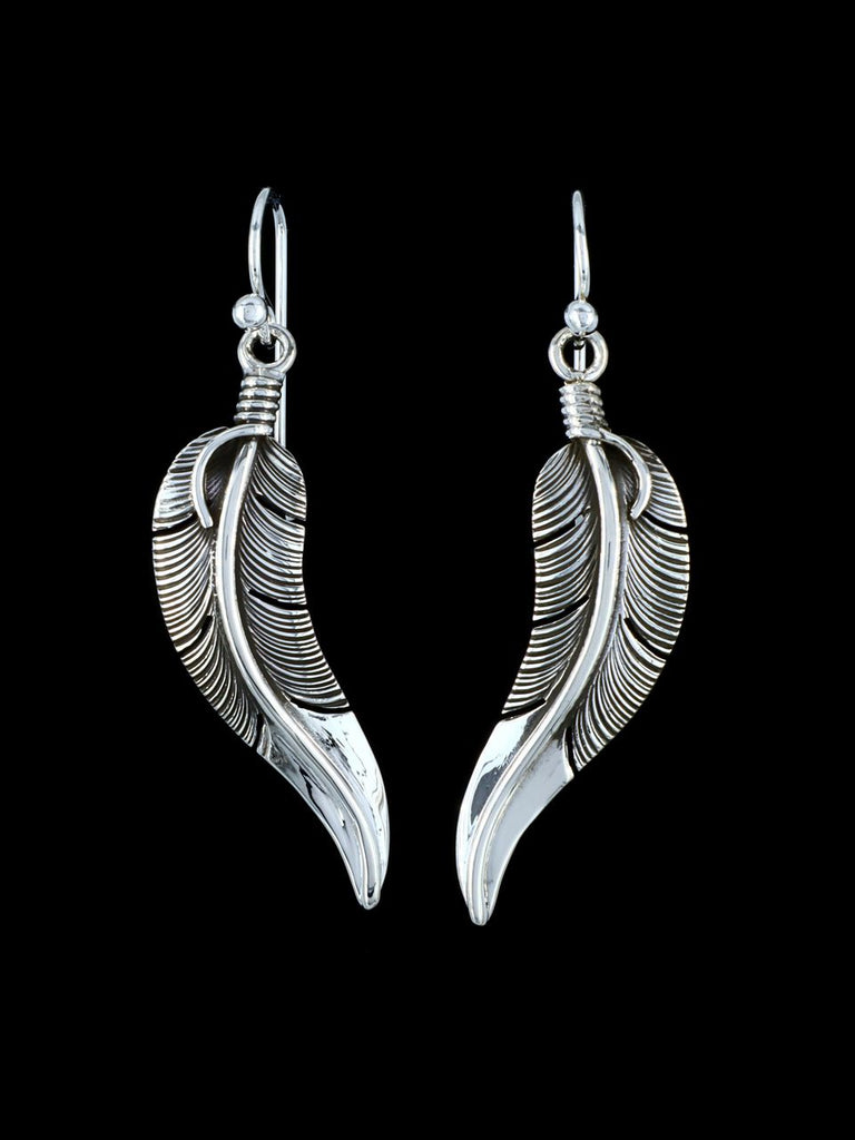 Navajo Sterling Silver Feather Dangle Earrings - PuebloDirect.com