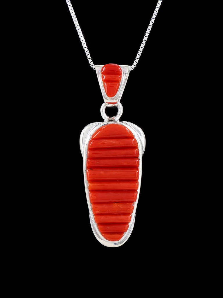 Navajo Cornrow Inlay Coral Sterling Silver Pendant - PuebloDirect.com