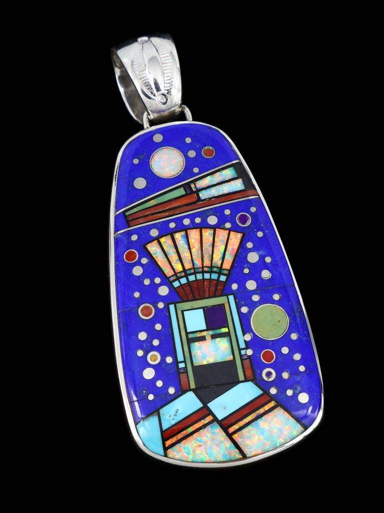 Navajo Inlay Lapis Warrior Maiden Reversible Pendant - PuebloDirect.com