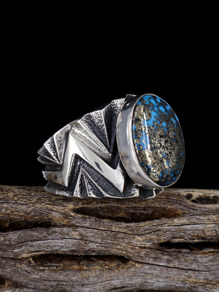 Navajo Tufa Cast P Blue Turquoise Ring Size 11 - PuebloDirect.com