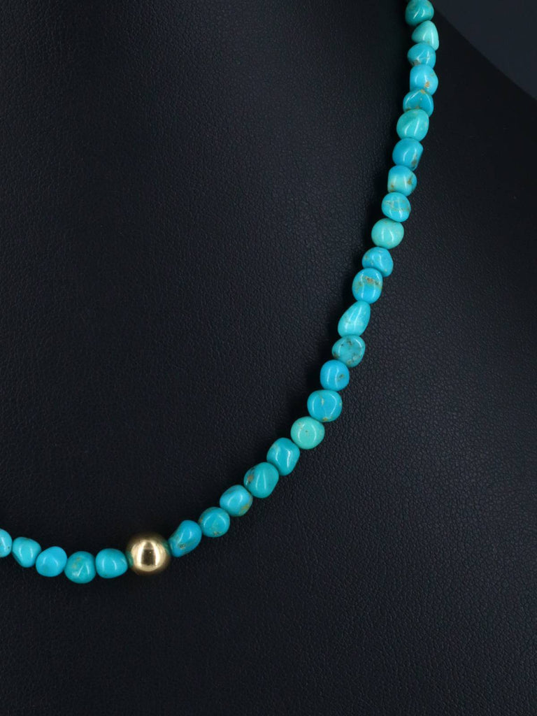 16" Native American Turquoise and 18kt Gold Plated Bead Necklace - PuebloDirect.com