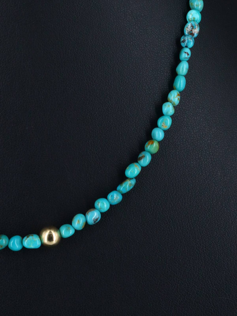 18" Native American Turquoise and 18kt Gold Plated Bead Necklace - PuebloDirect.com