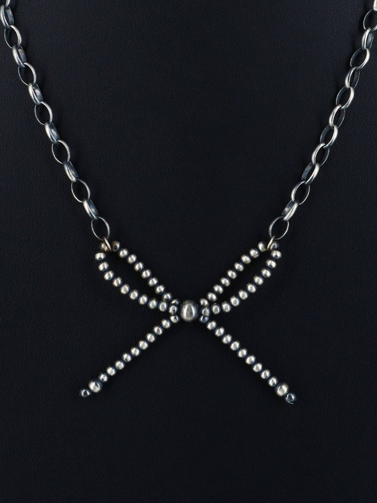 Navajo Jewelry Single Strand Sterling Silver Bow Beaded Necklace - PuebloDirect.com