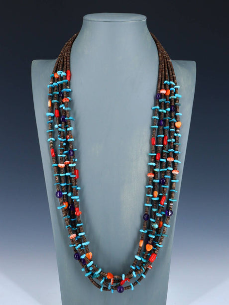 Navajo Five Strand Spiny Oyster and Turquoise Necklace - PuebloDirect.com