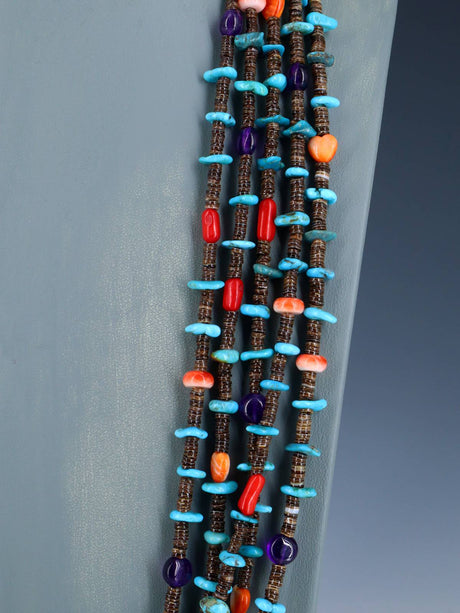 Navajo Five Strand Spiny Oyster and Turquoise Necklace - PuebloDirect.com