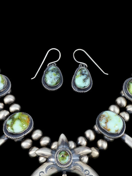 Nevada Palomino Variscite Native American Squash Blossom Necklace Set - PuebloDirect.com