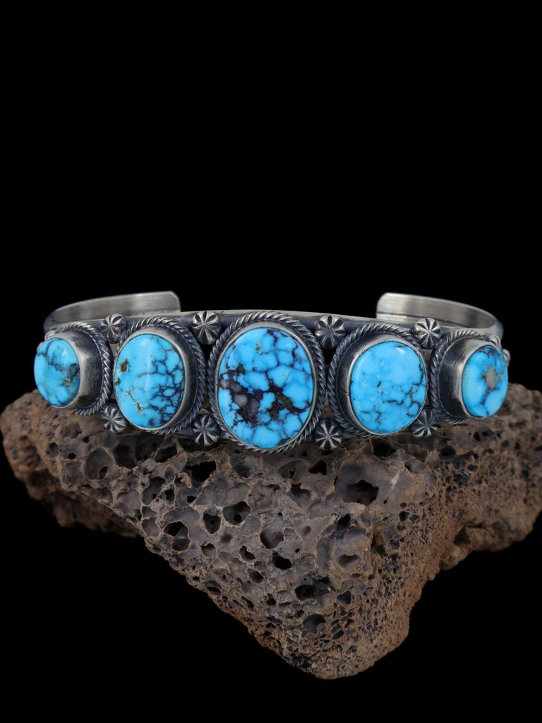 Native American Sterling Silver Kingman Turquoise Cuff Bracelet - PuebloDirect.com