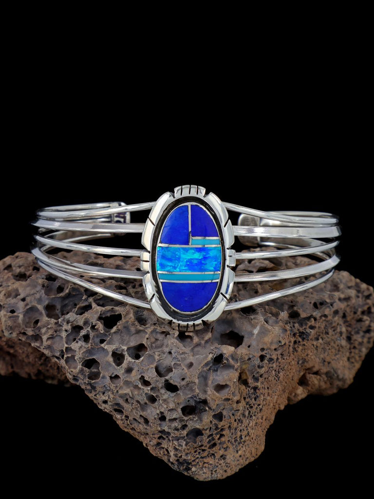 Native American Jewelry Sterling Silver Turquoise and Lapis Cuff Bracelet - PuebloDirect.com