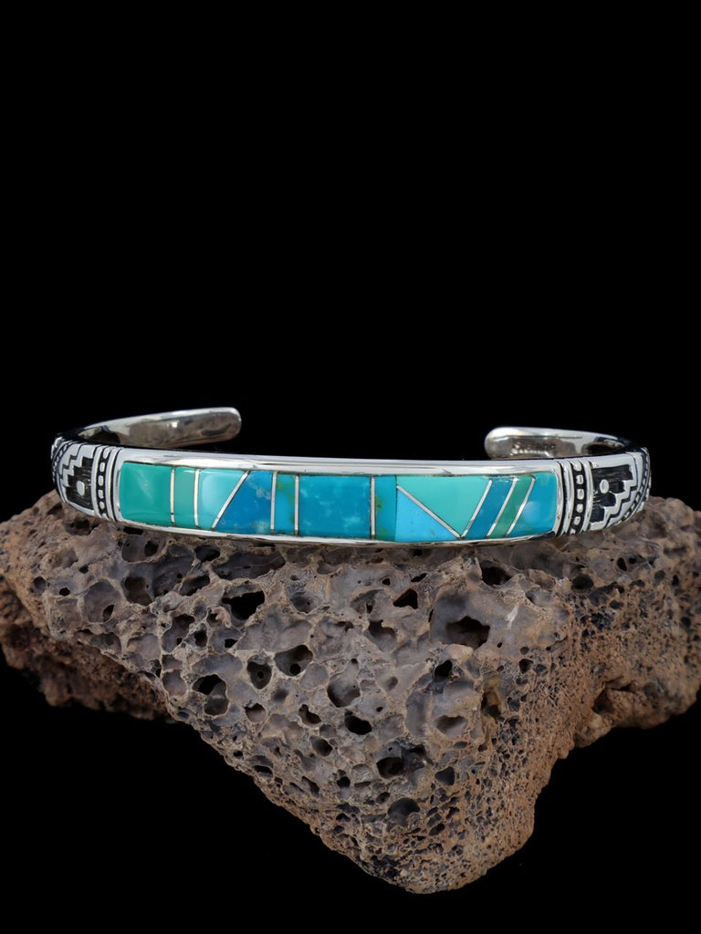 Native American Sterling Silver Turquoise Inlay Bracelet - PuebloDirect.com