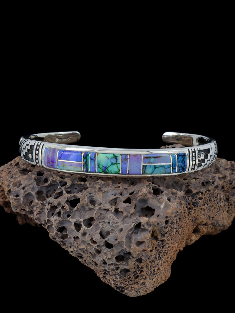Native American Sterling Silver Spiderweb Opal Inlay Bracelet - PuebloDirect.com