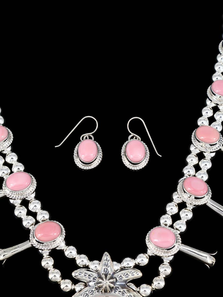 Nevada Pink Conch Native American Squash Blossom Necklace Set - PuebloDirect.com