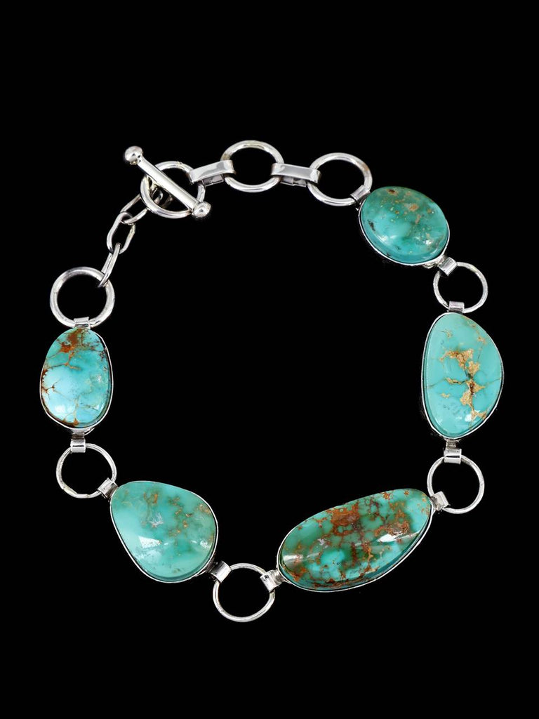 Native American Sterling Silver Royston Turquoise Link Bracelet - PuebloDirect.com