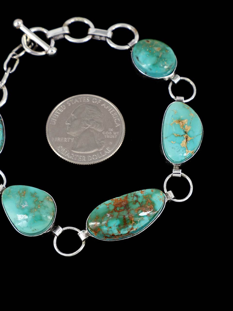 Native American Sterling Silver Royston Turquoise Link Bracelet - PuebloDirect.com