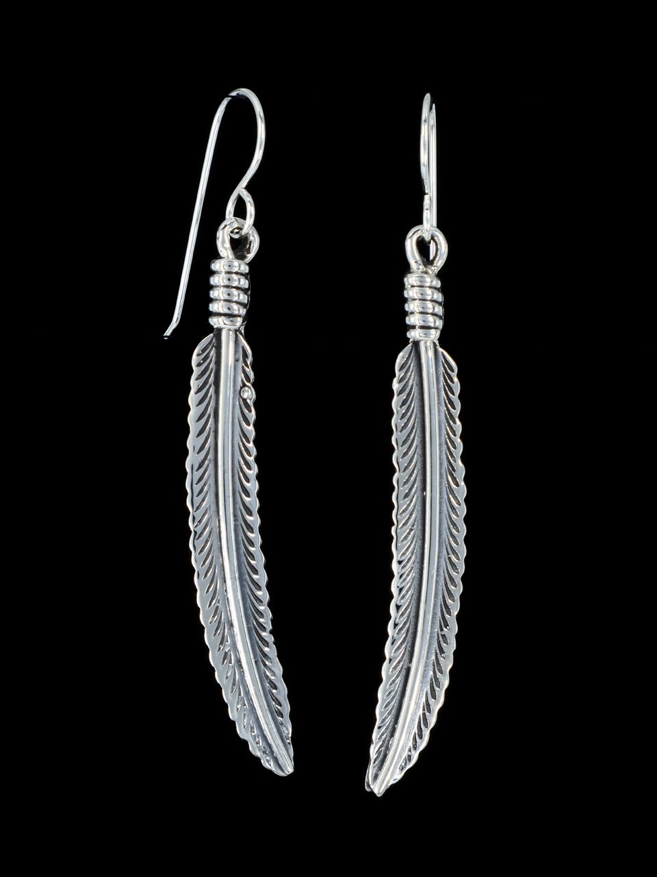 Native American Sterling Silver Dangle Feather Earrings