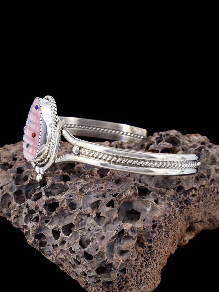 Zuni Pueblo Sterling Silver Pink Shell Corn Bracelet - PuebloDirect.com