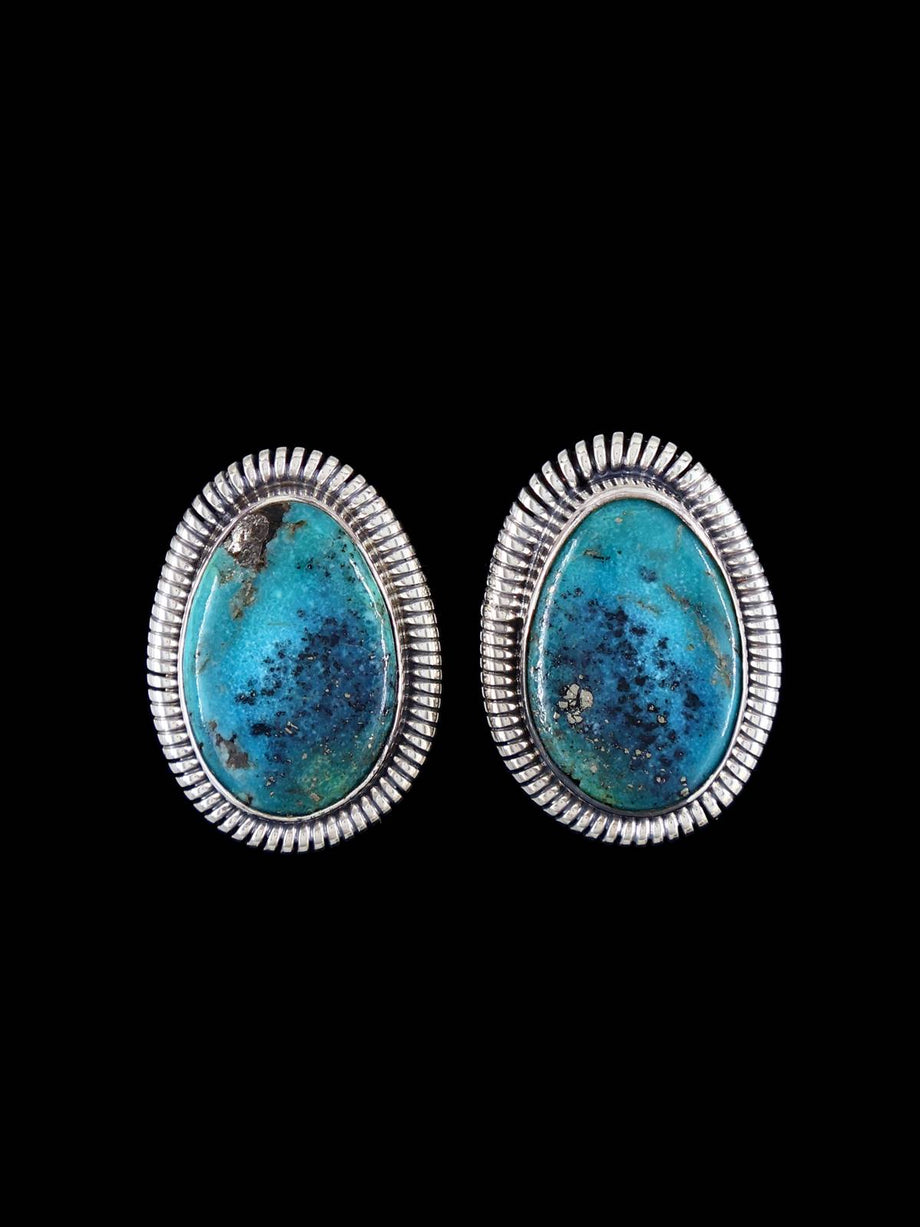 Navajo Sterling hot Silver & Turquoise Post Earrings Signed