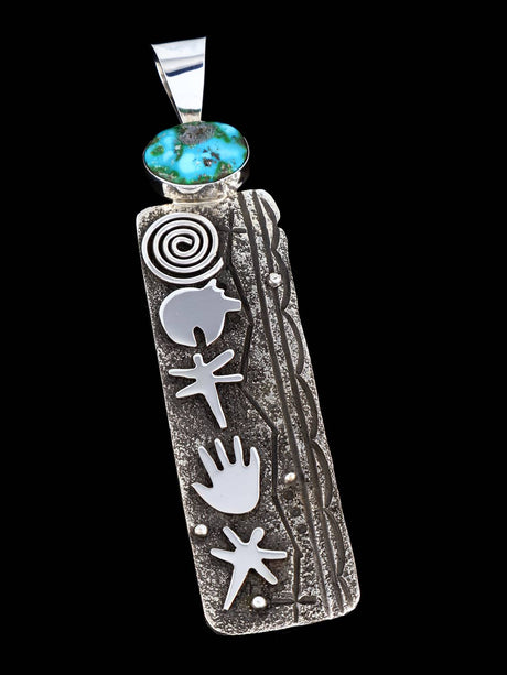 Navajo Sterling Silver and Turquoise Petroglyph Pendant - PuebloDirect.com