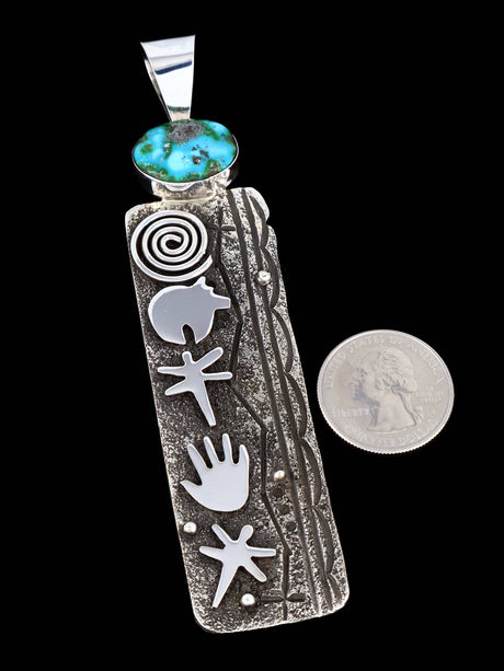 Navajo Sterling Silver and Turquoise Petroglyph Pendant - PuebloDirect.com