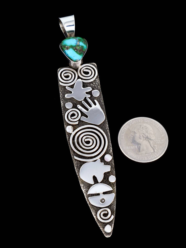 Navajo Sterling Silver and Turquoise Petroglyph Pendant - PuebloDirect.com