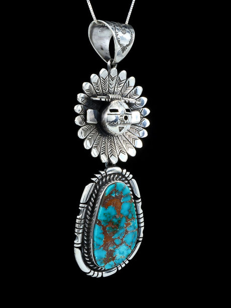 Native American Sterling Silver Royston Turquoise Kachina Pendant - PuebloDirect.com