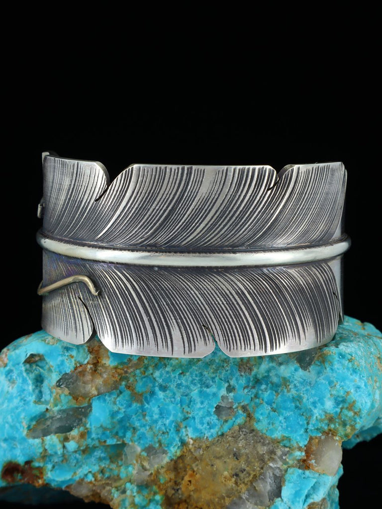 Navajo Sterling Silver Feather Cuff Bracelet - PuebloDirect.com