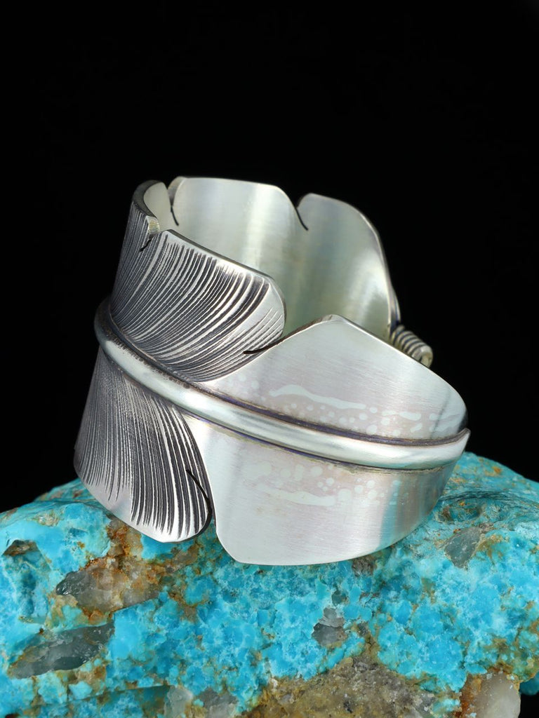 Navajo Sterling Silver Feather Cuff Bracelet - PuebloDirect.com