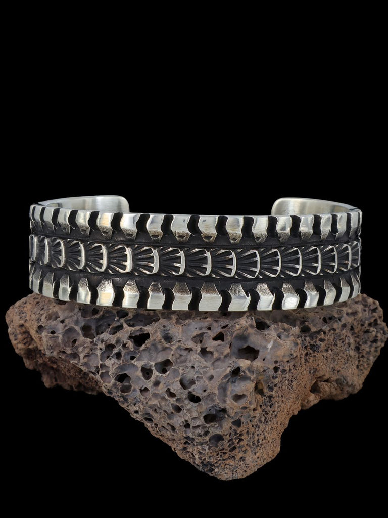 Native American Jewelry Heavy Stamped Sterling Silver Bracelet - PuebloDirect.com