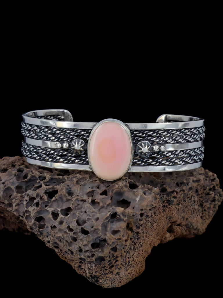 Native American Jewelry Sterling Silver Pink Conch Cuff Bracelet - PuebloDirect.com