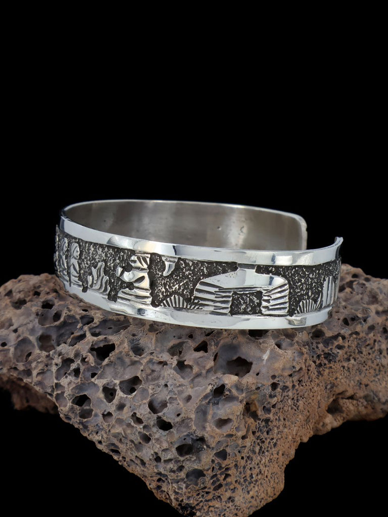 Navajo Sterling Silver Storyteller Cuff Bracelet - PuebloDirect.com